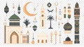Ramadan Elements Set with Crescent moon prayer mat mosque dates and arabic lantern Royalty Free Stock Photo