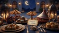 Ramadan feast awaits a beautifully decorated table with traditio Royalty Free Stock Photo