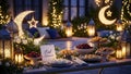 Ramadan festive celebration with crescent moon decor and traditi Royalty Free Stock Photo