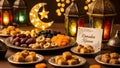 Ramadan festive table setting with dates sweets and traditional Royalty Free Stock Photo