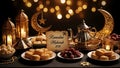 Ramadan festive table setting with traditional lanterns and deli Royalty Free Stock Photo