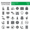 Ramadan glyph icon set, islamic holiday symbols collection, vector sketches, logo illustrations, islam icons, muslim day Royalty Free Stock Photo