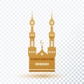 Ramadan gold decor oriental lantern, standing flashlight, mosque on a transparent background