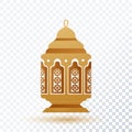 Ramadan gold decor oriental lantern, standing flashlight, mosque on a transparent background