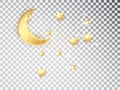 Ramadan gold decoration isolated on white background. Hanging Crescent Islamic with stars. Ramadan Kareem design element