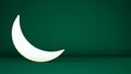 Ramadan green background with crescent moon and copy space, 3d rendering.