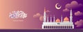 Ramadan greeting background gradient with mosque and arabic caligraphy