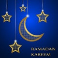 Ramadan greeting card on blue background. Vector illustration Royalty Free Stock Photo