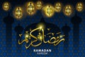 Ramadan greeting card on blue background. Vector illustration. Ramadan Kareem means Ramadan is generous. Royalty Free Stock Photo