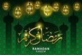 Ramadan greeting card on green background. Vector illustration. Ramadan Kareem means Ramadan is generous. Royalty Free Stock Photo