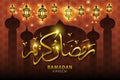 Ramadan greeting card on orange background. Vector illustration. Ramadan Kareem means Ramadan is generous. Royalty Free Stock Photo