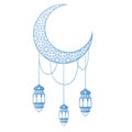 Ramadan lantern moon illustration blue