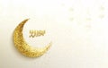 Ramadan greeting with glitter islamic crescent, golden paper moon