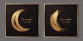 Ramadan greeting with golden grunge moon on a black background
