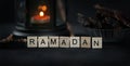 Ramadan Greeting Scrabble Letters. Ramadan Candle Lantern with W