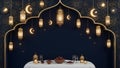 Ramadan Iftar Table with Dates, Lanterns, and Moons Royalty Free Stock Photo