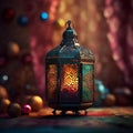 Ramadan with an intricate Arabic lantern set against a rich and colorful background. Royalty Free Stock Photo