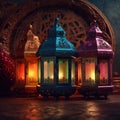 Ramadan with an intricate Arabic lantern set against a rich and colorful background. Royalty Free Stock Photo