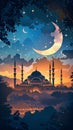 Ramadan or islamic concept. Mosque and crescent moon