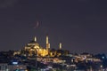 Ramadan or islamic photo. Suleymaniye Mosque with crescent moon. Royalty Free Stock Photo
