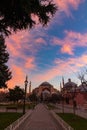 Ramadan or islamic vertical photo. Hagia Sophia and orange clouds at sunrise Royalty Free Stock Photo