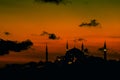 Ramadan in Istanbul. Hagia Sophia or Ayasofya Mosque with crescent moon at dusk