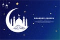 Ramadan Kareem night background with star, sparkling light, mosque, crescent moon and lampion Royalty Free Stock Photo