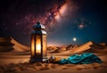 Ramadan kareem abstract background with lantern, desert, Dunes and Crescent