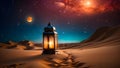 Ramadan kareem abstract background with lantern, desert, Dunes and Crescent