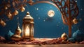 Ramadan kareem abstract background with lantern, desert, Dunes and Crescent