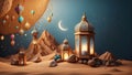 Ramadan kareem abstract background with lantern, desert, Dunes and Crescent