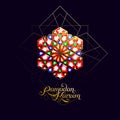 Ramadan Kareem. Abstract girih flower encrusted with color crystals. Vector illustration. Islamic jewelry ornament