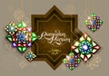 Ramadan Kareem. Abstract girih flower encrusted with color crystals. Vector illustration. Islamic jewelry ornament