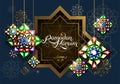 Ramadan Kareem. Abstract girih flower encrusted with color crystals. Vector illustration. Islamic jewelry ornament