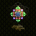 Ramadan Kareem. Abstract girih flower encrusted with color crystals. Vector illustration. Islamic jewelry ornament