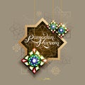 Ramadan Kareem. Abstract girih flower encrusted with color crystals. Vector illustration. Islamic jewelry ornament