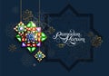 Ramadan Kareem. Abstract girih flower encrusted with color crystals. Vector illustration. Islamic jewelry ornament