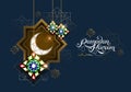 Ramadan Kareem. Abstract girih flower encrusted with color crystals. Vector illustration. Islamic jewelry ornament