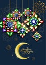 Ramadan Kareem. Abstract girih flower encrusted with color crystals. Vector illustration. Islamic jewelry ornament Royalty Free Stock Photo