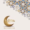 Luxurious and elegant design Ramadan kareem with arabic calligraphy, crescent moon and Islamic ornamental colorful detail of Royalty Free Stock Photo