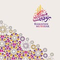 Ramadan kareem with arabic calligraphy and Islamic ornamental colorful detail of mosaic for islamic greeting