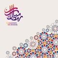 Luxurious and elegant design Ramadan kareem with arabic calligraphy and Islamic ornamental colorful detail of mosaic for islamic