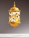 Ramadan Kareem arabic calligraphy manuscript in the form of 3D Gold Arabesque Lantern.