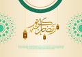 Ramadan kareem background banner poster islamic greeting with golden lantern, round islamic ornament and arab calligraphy
