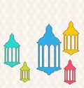 Ramadan Kareem Background with Colorful Lamps Fanoos