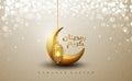 Ramadan kareem background with a combination of hanging gold lanterns and golden crescent moon. Islamic backgrounds for posters,