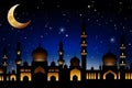 Ramadan Kareem background.Crescent moon at a top of a mosque. Neural network AI generated Royalty Free Stock Photo