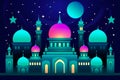 Ramadan Kareem background.Crescent moon at a top of a mosque. Neural network AI generated Royalty Free Stock Photo
