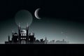 Ramadan Kareem background.Crescent moon at a top of a mosque. Neural network AI generated Royalty Free Stock Photo