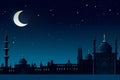 Ramadan Kareem background.Crescent moon at a top of a mosque. Neural network AI generated Royalty Free Stock Photo